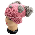 Hand Knit Panda Hat Animal Beanie with POM POM Ears
